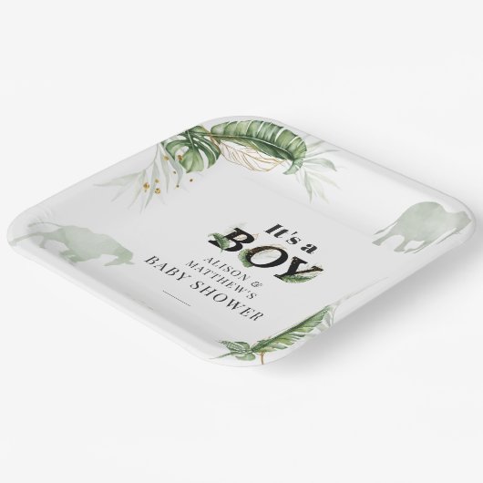 Safari Jungle Elephant Giraffe Boy Baby Dusche Pappteller (Gewinkelt)