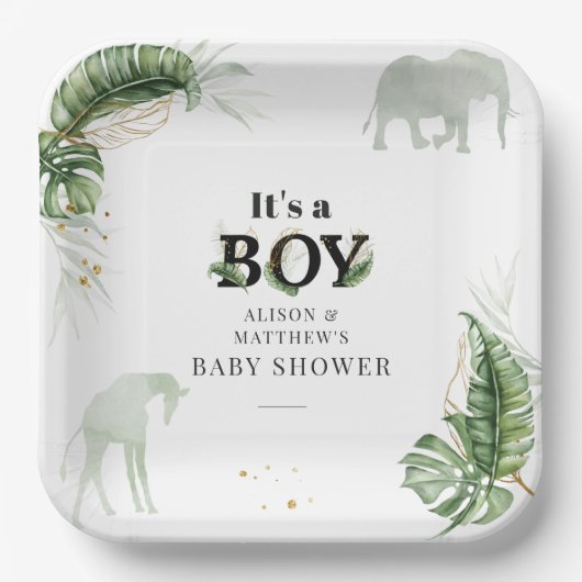 Safari Jungle Elephant Giraffe Boy Baby Dusche Pappteller (Vorderseite)