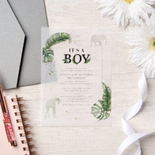 Safari Jungle Elephant Giraffe Boy Baby Dusche Pergament Einladungen