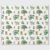 Safari Jungle Elephant Löwe Tropische Vegetation Geschenkpapier (Flach)