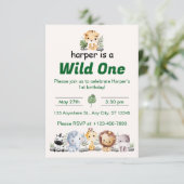 Safari Jungle First Birthday Einladung (Stehend Vorderseite)