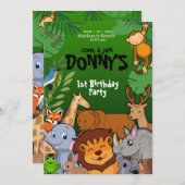 Safari Jungle Geburtstag Einladung Süße Tier Kinde (Vorne/Hinten)