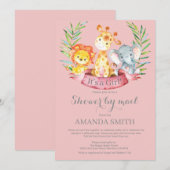 Safari Jungle Girl Baby Dusche by Mail Einladung (Vorne/Hinten)