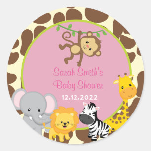 Safari Jungle Girl Baby Shower Fevor Tags Stickers
