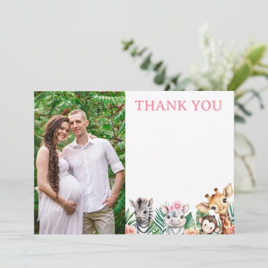 Safari Jungle Girl Babydusche Danke Karte (Stehend Vorderseite)