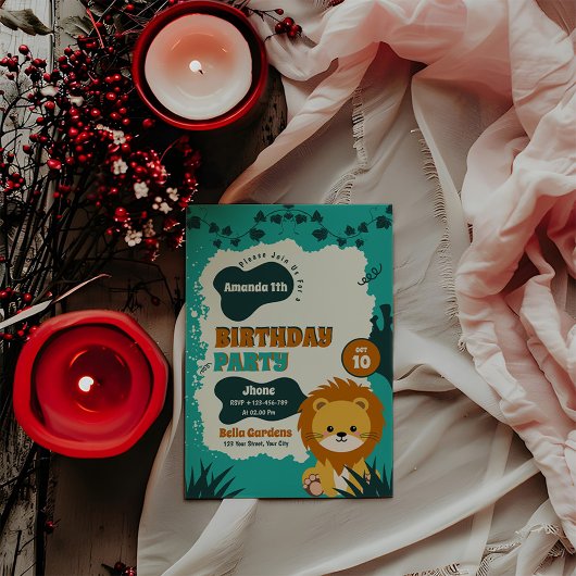 Safari Jungle Lion 1. Geburtstag Einladung