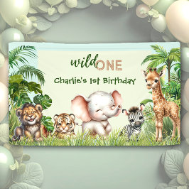 Safari Jungle Niedlicher Tiere Wild 1. Geburtstag Banner