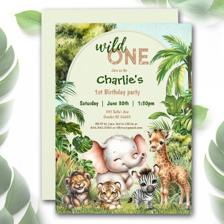 Safari Jungle Niedlicher Tiere Wild 1. Geburtstag Einladung