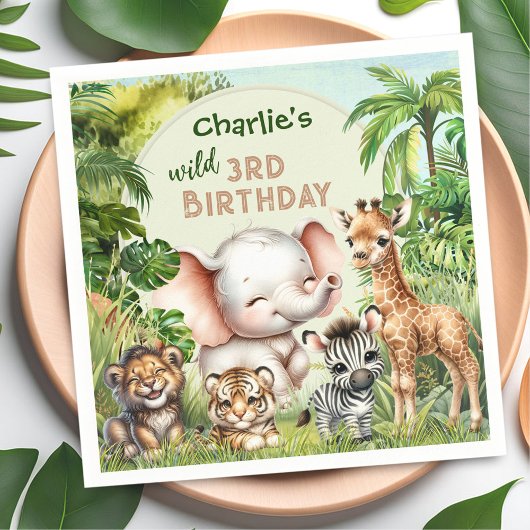 Safari Jungle Niedlicher Tiere Wild 3. Geburtstag Serviette