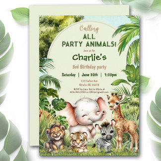 Safari Jungle Niedlicher Tiere Wilder Junge Geburt Einladung
