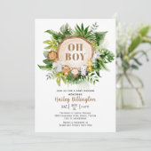 Safari Jungle Oh Boy Watercolor Babydusche Einladung (Stehend Vorderseite)