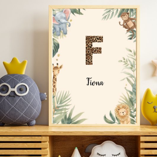 Safari Jungle Personalized Name Monogram F Nursery Poster
