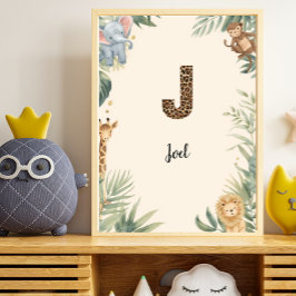 Safari Jungle Personalized Name Monogram J Nursery Poster