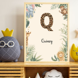 Safari Jungle Personalized Name Monogram Q Nursery Poster