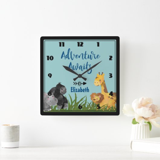 Safari Jungle Tierabenteuer erwartet Quadratische Wanduhr (Zuhause)