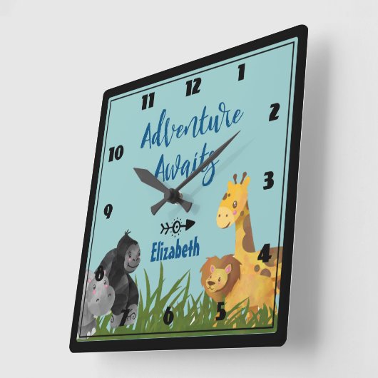 Safari Jungle Tierabenteuer erwartet Quadratische Wanduhr (Winkel)