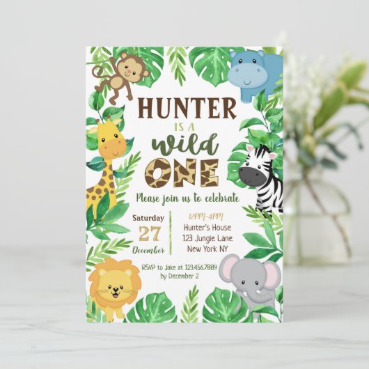 Safari-Jungle-Tiere Einladungen zum Geburtstag (Stehend Vorderseite)