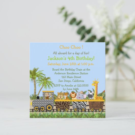 Safari Jungle Tiere in Zürich Einladung zum Geburt (Stehend Vorderseite)