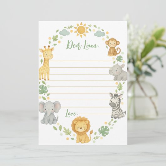 Safari Jungle Time Capsule Note Message Card Dankeskarte (Stehend Vorderseite)