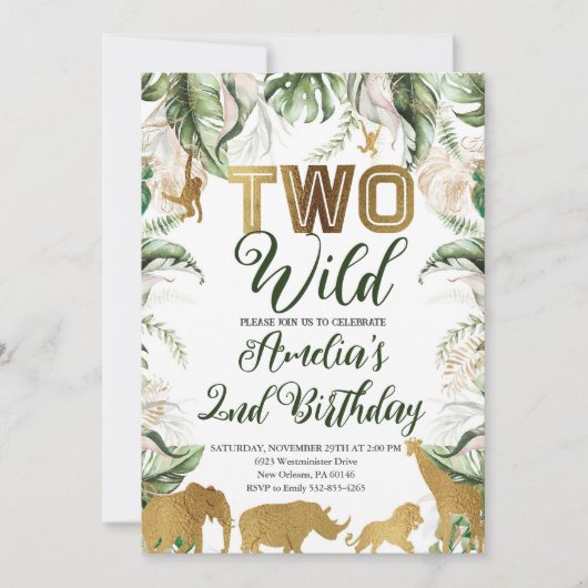 Safari Jungle Two Wild Birthday Party Einladung (Vorderseite)