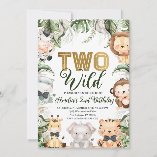 Safari Jungle Two Wild Birthday Party Einladung (Vorderseite)