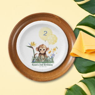 Safari Jungle Watercolor Affen Blume Geburtstag Pappteller