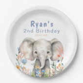 Safari Jungle Watercolor Elefanten Blume Geburtsta Pappteller (Vorderseite)