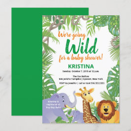Safari Jungle Wild Animals Greenery Baby Shower Einladung