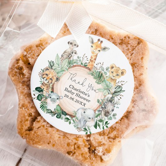 Safari Jungle Wild Animals Greenery Baby Shower Runder Aufkleber