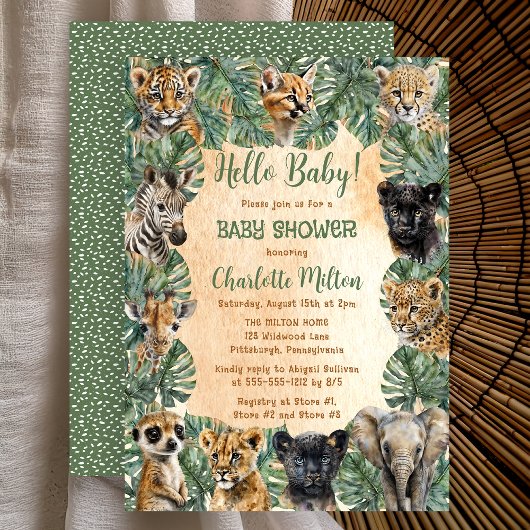 Safari Jungle Wild Animals Hallo Baby Dusche Einladung