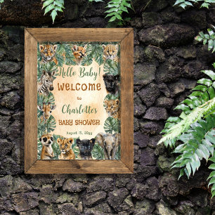 Safari Jungle Wild Animals Hallo Baby Dusche Poster