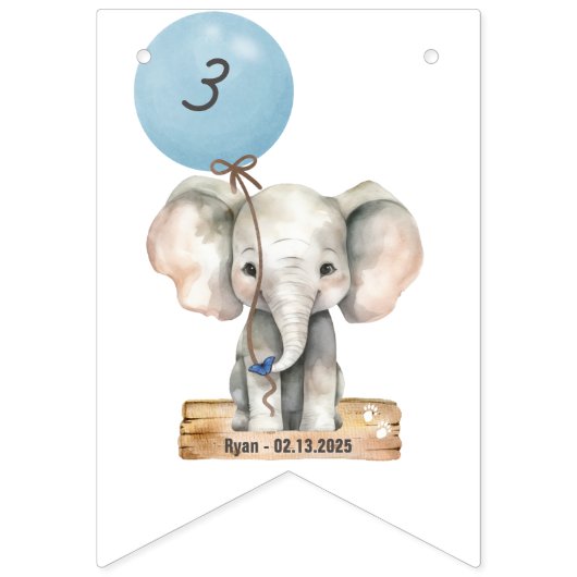 Safari Jungle Zoo Animals Elephant Balloon Wimpelkette (Erste Fahne)