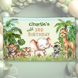 Safari Jungle ZOO Niedlicher Tiere Wild 3. Geburts Banner