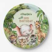 Safari Jungle ZOO Niedlicher Tiere Wild 3. Geburts Pappteller (Vorderseite)