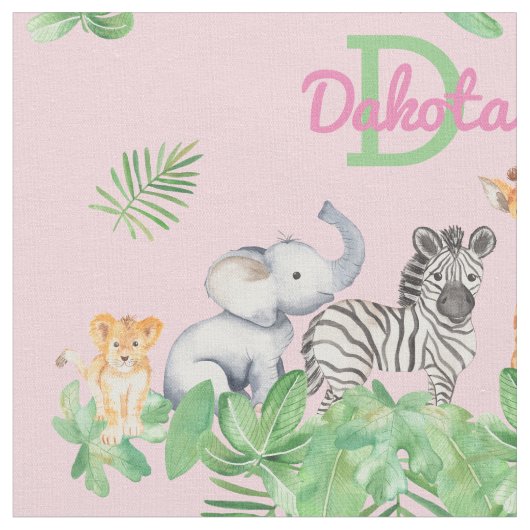 Safari | Jungtiere | Greenery Monogram Baby Stoff (Nahaufnahme)