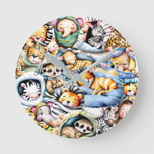 Safari-Kinderzimmer-Dekoration für wilde Tiere Runde Wanduhr (Vorderseite)