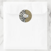 Safari Leopard und Zebra Print Monogram Runder Aufkleber (Tasche)
