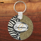 Safari Leopard und Zebra Print Monogram Schlüsselanhänger (Vorderseite)