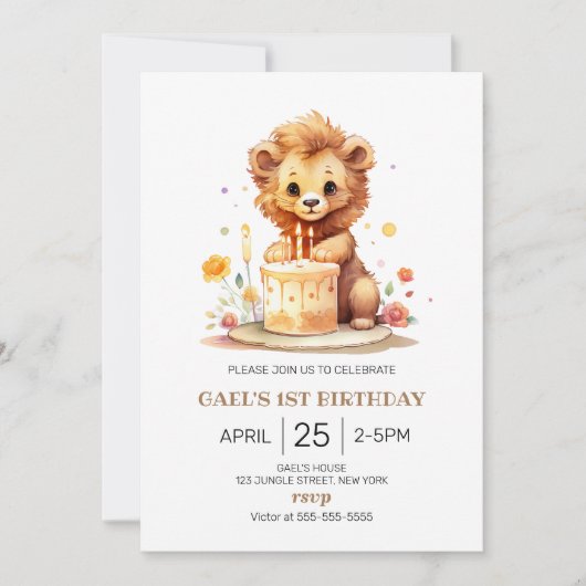 Safari Lion 1. Geburtstag Einladung (Vorderseite)