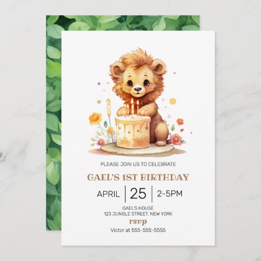 Safari Lion 1. Geburtstag Einladung (Vorne/Hinten)