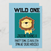 SAFARI LION ALTER 1 EINMAL 1 GEBURTSTAG EINLADUNG (Vorne/Hinten)