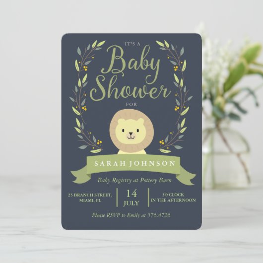 Safari Lion Baby Shower Einladung (Stehend Vorderseite)