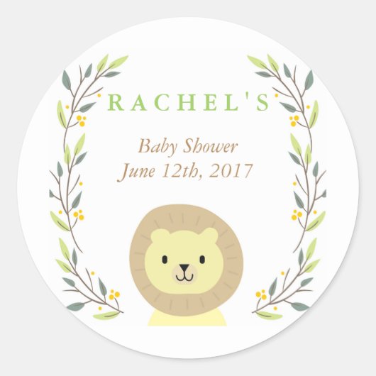 Safari Lion Baby Shower Favor Sticker (Vorderseite)