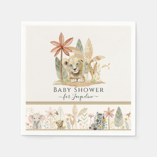 Safari Lion Cub Zebra Giraffe Jungle Baby Dusche Serviette (Vorderseite)