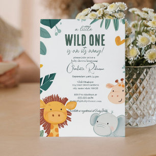 Safari Lion, Elephant Giraffen Babydusche Einladung