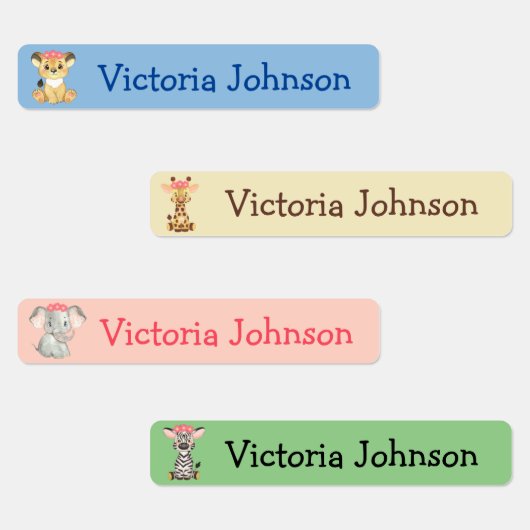 Safari Lion Giraffe Elephant Zebra Girl Name Kinde Etiketten (Gruppe)