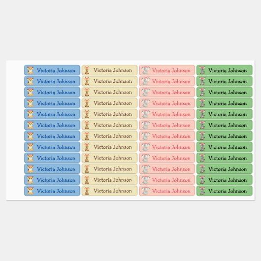 Safari Lion Giraffe Elephant Zebra Girl Name Kinde Etiketten (Blatt)