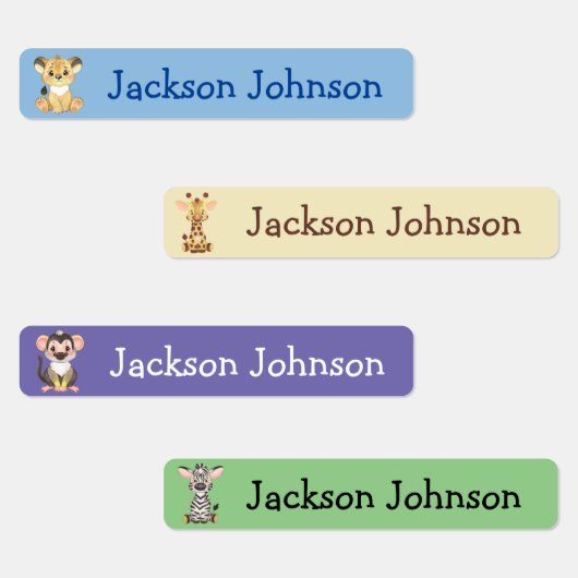 Safari Lion Giraffe Monkey Zebra Girl Name Etiketten (Gruppe)