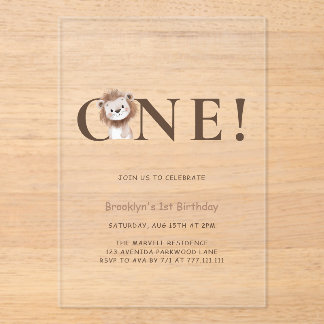 Safari Lion Thema mit Foto 1. Geburtstag Acryleinladungen