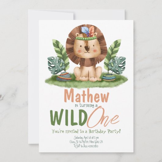 Safari Lion Tropical Wild One Boy Birthday Einladung (Vorderseite)